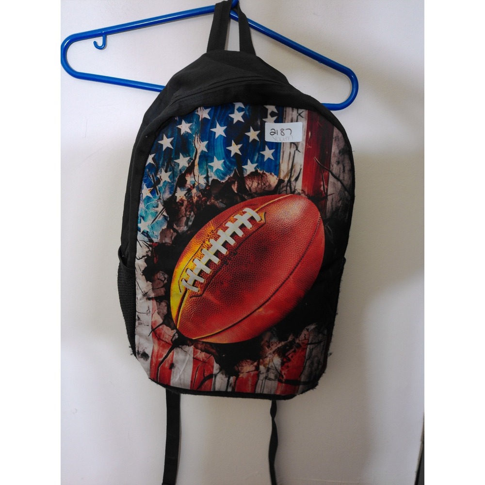 Unbranded Football USA Flag Backpack Youth OS Black Red Blue Sporty School Bag